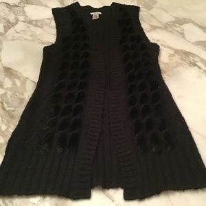CACHE Sweater Vest / Black Woven W/ Faux Fur Sz XS Very Soft..